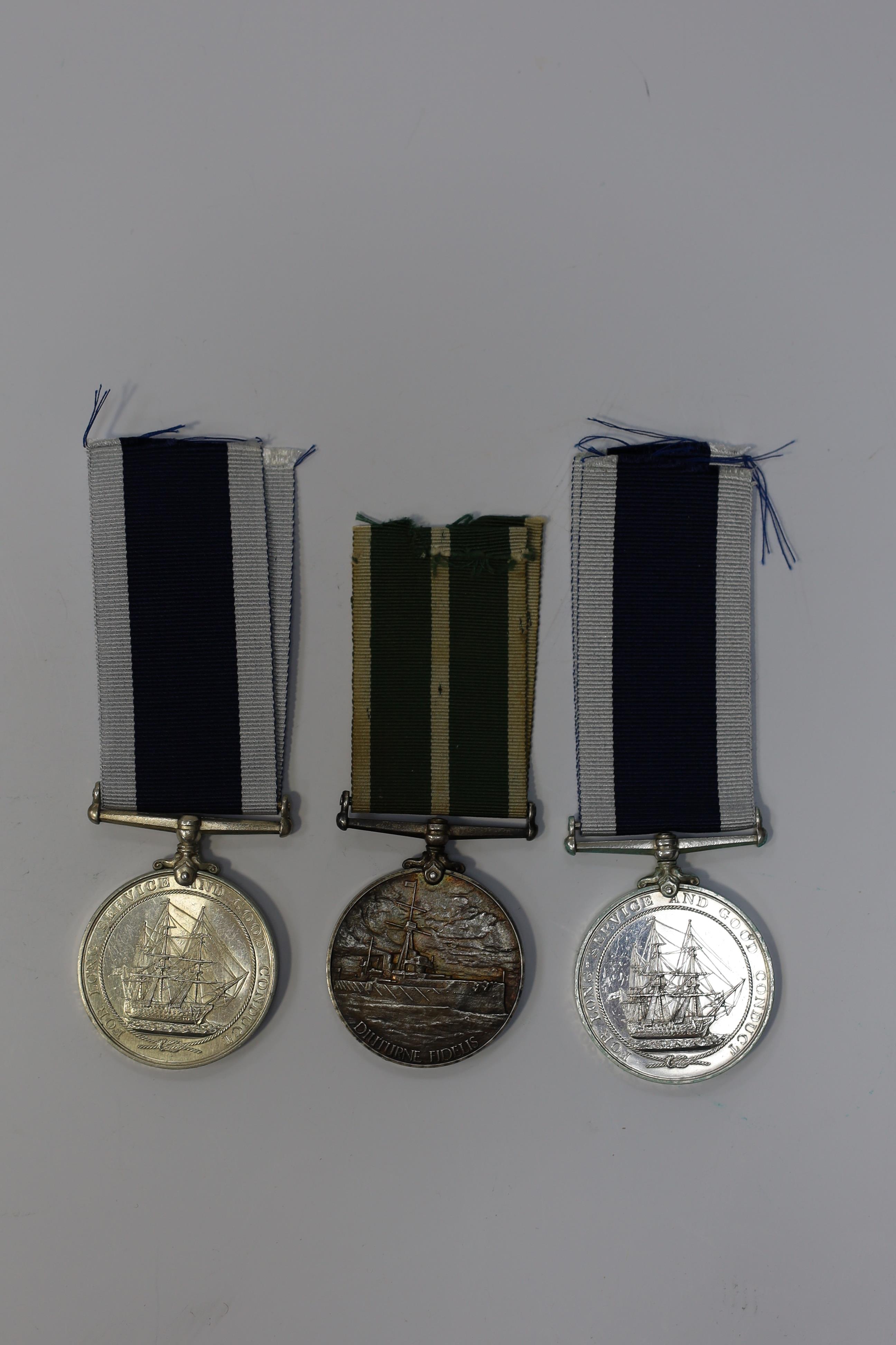 Three LSGC medals; Ed VII Royal Naval LSGC to 158678 J.A.Ford, Boat'n, H.M.Coast.Guard; Geo V Royal Naval LSGC to M.39756L.Parvin.R.P.O. H.M.S.Dunedin; Ed VII Royal Naval Reserve LSGC to D.3299 W.H.Pender, Sea'n 1.CL, R.